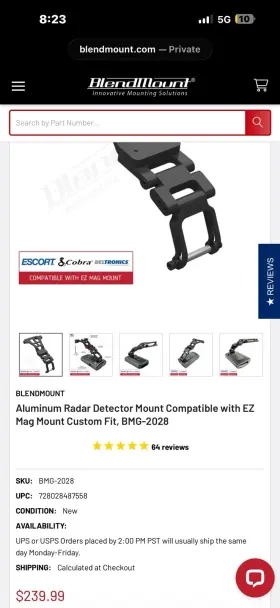 Bmg-2028 Blendmount C8 Corvette Aluminum Radar Detector Mount