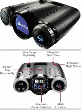 1p227694-1222 Cobra Road Scout 2-in-1 Radar Detector Ka Band Dash Cam Long Range Night Vision