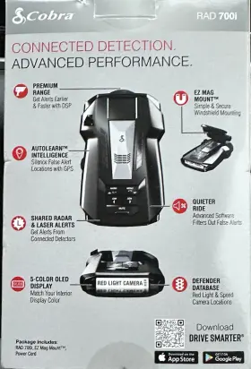 0180012-1 Cobra 700l Rad 700i Radar Laser Detector - Black
