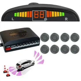 Machswon 784136419119 Car Front And Rear Reversing Radar Kit Led Buzzer Alarm 8 Sensor R