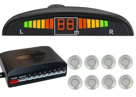H847509cj Machswon Silver Front And Rear 8 Sensors Car Reverse Parking Rader Kit Led Buzzer Alar